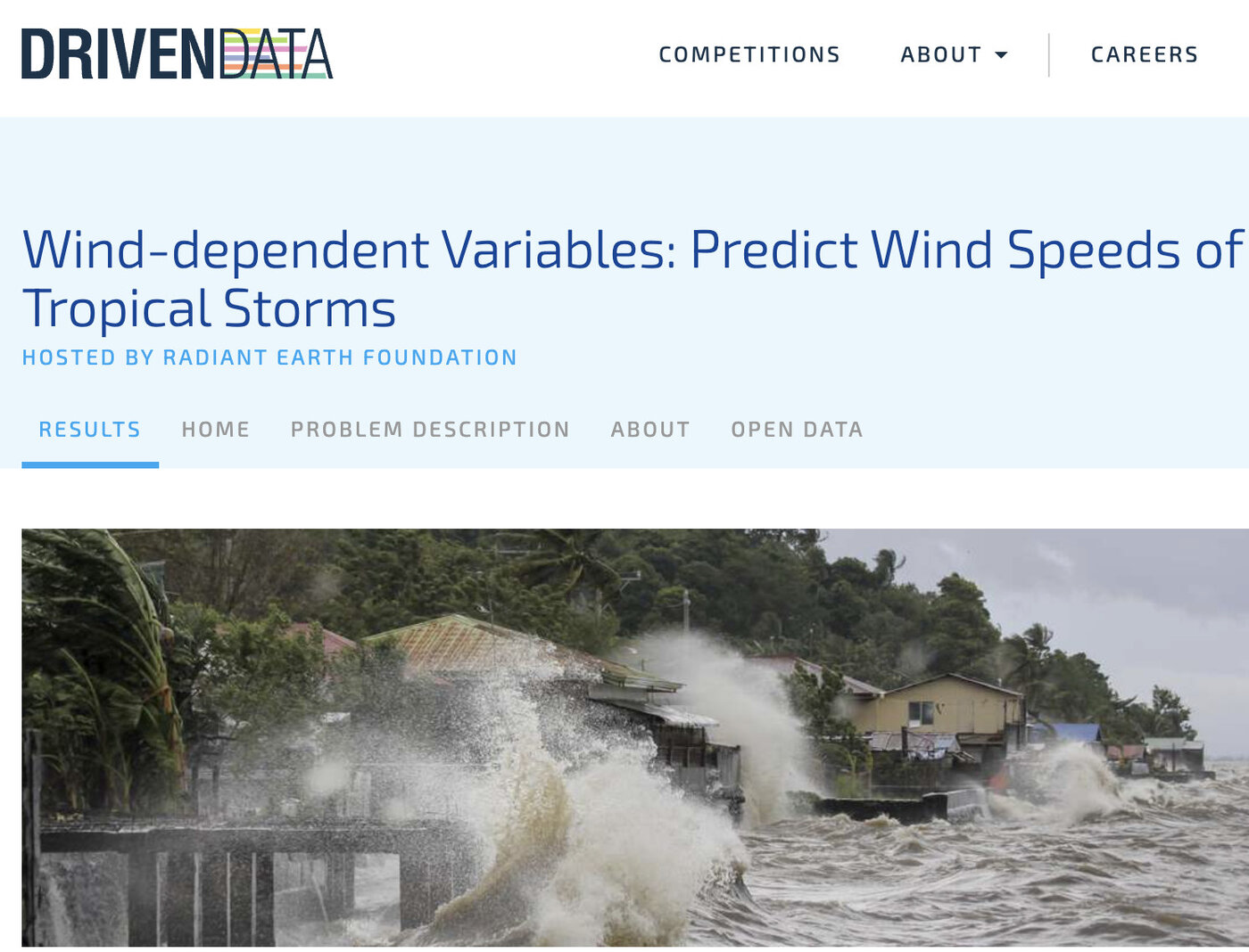 DrivenData competition page: Wind-dependent Variables — Predict Wind Speeds of Tropical Storms