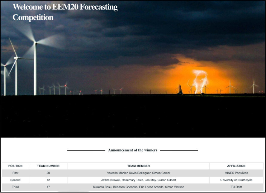 EEM20 Forecasting Competition winners announcement — Team Turbulence (TU Delft) in third place