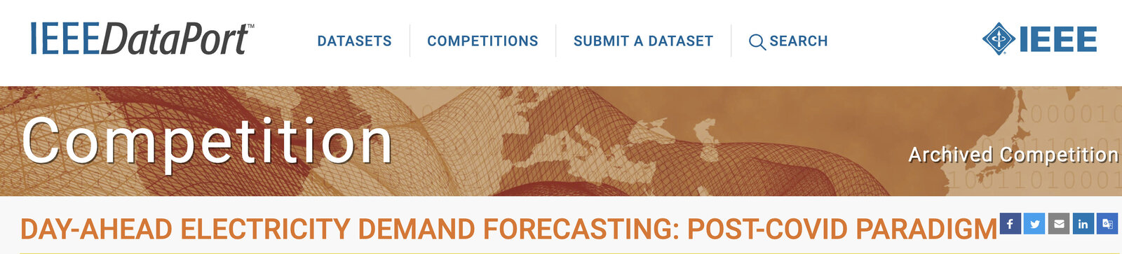 IEEE DataPort competition banner: Day-ahead Electricity Demand Forecasting — Post-COVID Paradigm